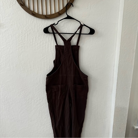 Aerie Work & Play Twill Brown Frayed Hem Ankle Jumpsuit Overalls XS - Picture 6 of 14